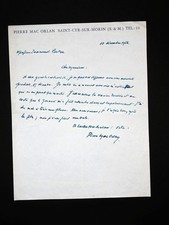 Pierre MAC ORLAN - lettera autografa firmata - a Emmanuel LOOTEN - 1954