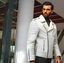 Giacca biker uomo pelle bianca
