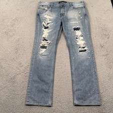 Jeans Guess uomo 38x34 originale dritto invecchiato denim strappato trash