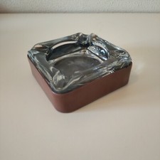 Portacenere posacenere in vetro quadrato in cuoi e tela vintage