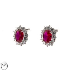 Orecchini oro bianco 18 kt 750 zirconi e rubino sintetico -672/ST-