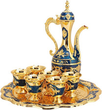 Set Da Tè Turco, Teiera Vintage Marocchina in Metallo Russo Samovar Bicchiere Vi