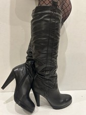 Stivali al ginocchio sexy da ufficio in pelle nera stile slouchy UK5 EU38