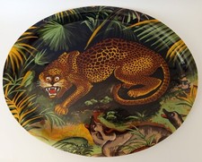 ♥ ENORME VASSOIO OVALE STILE NAIF ANTONIO LIGABUE GHEPARDO 57x45 CM HOME DECOR