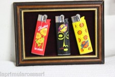 TRE ACCENDINI VINTAGE SMOKING  DA COLLEZIONE CON CORNICE IN LEGNO