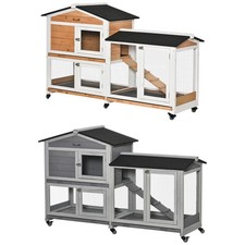 PawHut Conigliera a 2 Livelli in Legno con Rete Protettiva 157.4x53x99.5 cm