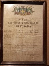 VITTORIO EMANUELE II Passaporto con stemma Reale acquarellato 1865 in cornice