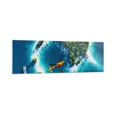 Quadro su Vetro 160x50cm Elicottero Oceano isola paradiso Stampe Moderni Murale