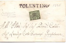 1858 Stato pontificio Piego da TOLENTINO per Sassoferrato con 2 baj verde