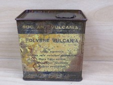 SCATOLA DI LATTA VUOTA PER POLVERE DA SPARO VULCANIA MONTICHIARI BRESCIA vintage