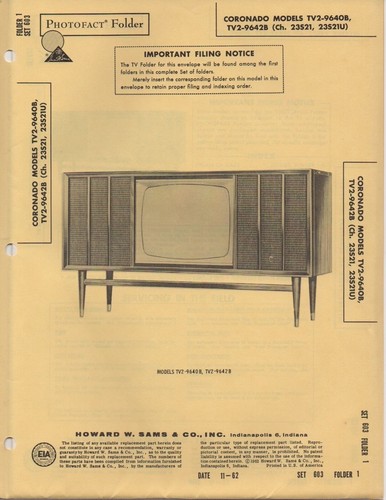 1962 coronado tv2 9640b - tv2-9640b, -9642b