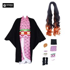 Simil Demon Vestito Carnevale Cosplay Nezuko Anime Costume Parrucca Wig DEMSLA03
