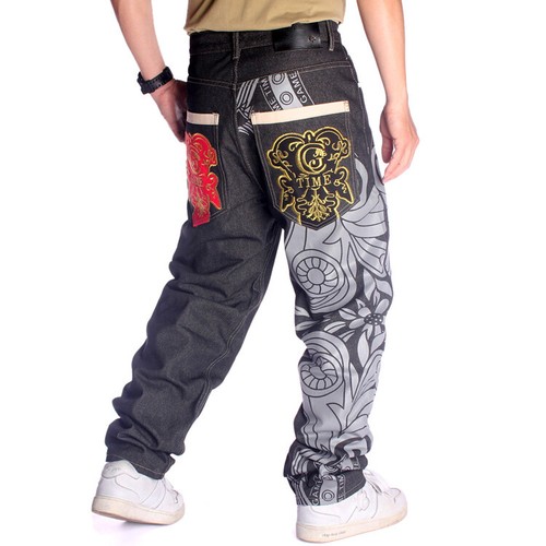 Jeans uomo nero denim ricamo