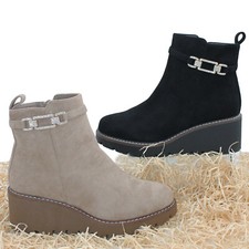 Stivaletti donna Tronchetti con zeppa scarpe stivali scamosciati strass 2219