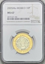 2005MO MEXICO 10 PESOS NGC MS