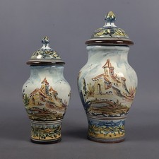 Vasi Potiche Maiolica Albissola EMMEBI Bertolotto Paesaggio E Putto Vintage 1960