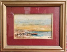 Marina con barca, quadro olio