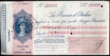 Assegno d'epoca della Banca di D'Italia