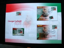 2007 Italia GIUSEPPE GARIBALDI cartella ufficiale cartoncino oro copertina francobollo FDC