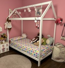 Letto a Baldacchino Bianco in Legno 100x200 cm