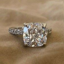 3Ct White Cushion Cut Moissanite Engagement Wedding Ring Solid 14K White Gold