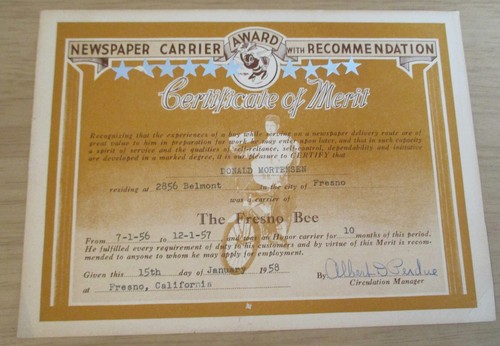 Vintage 1958 certificato di - 'certificato,