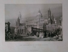 1839 La Cattedrale di Palermo Fisher & Son London acquaforte d'epoca Sicilia