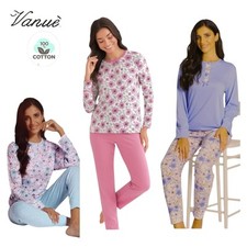 Pigiama donna cotone 100% estivo fresco manica lunga pantalone lungo con polsino