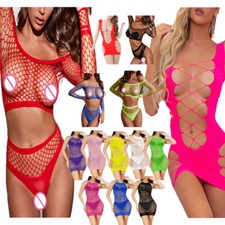 Lingerie Sexy In Rete Per Mini Abito Da Donna A Maniche Lunghe Con Babydoll ☆