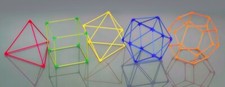 Construcción 5 poliedros, Tetraedro, hexaedro, octaedro, icosaedro, dodecaedro.