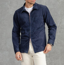 Giacca di pelle blu Cafe Racer