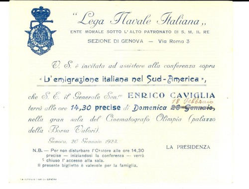1923 genova lega navale invito - lega,