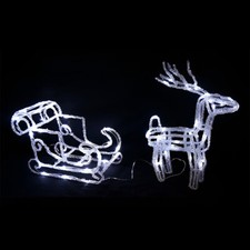 Slitta di babbo natale con Renna Illuminata 64 Luci LED Bianco Freddo Ghiaccio