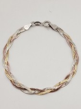 braccialetto vintage Donna Harringbone spina di pesce argento Placcato Oro 18 Kt