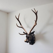 Testa di cervo in legno di noce intagliato Black Forest Deer Wood  Wood Antique