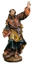 STATUA DI SAN PIETRO CM 25 SCOLPITA LEGNO DELLA VALGARDENA DECORATA A MANO
