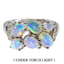 925 Anello Argento Sterling Ovale Fuoco Opale 6x4mm Finto Cz Gemma Gioielli