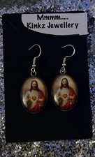 ORECCHINI ARGENTO 925 GESÙ CRISTO CROCE GIOIELLI BIBBIA RELIGIOSA IN VETRO