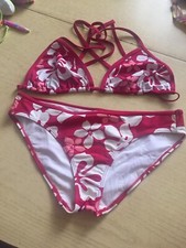 Costume Donna Bikini 44 Rosso Fiori Bianco Slip 