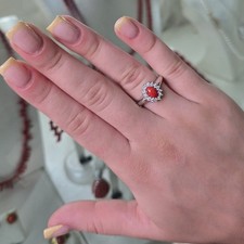 Anello Da Donna Regolabile In Argento 925, Vero Corallo Rosso E Zirconi