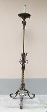 LAMPADA A PIANTANA ANTICA DA TERRA IN FERRO BATTUTO FORGIATO MANO STILE FLOREALE