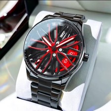 Wheel Rotating Watch Supercar Man Watch Black And Red 42mm Case Stailness Steal