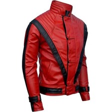 Tlw Mj Thriller Pelle Giacca Michael Jack, Rosso, Vera Pelle Cappotto, XS-5XL
