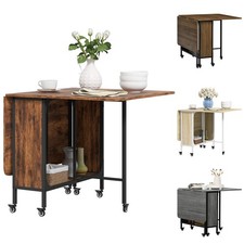 HOMCOM Tavolo Pieghevole Stile Industriale con 6 Ruote e Mensola Legno e Metallo