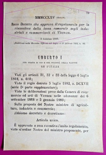 Vicenza regio decreto - decreto, approva