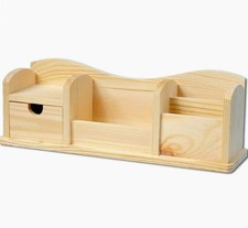 Portapenne in legno grezzo – 4 scomparti e 1 cassetto per decoupage