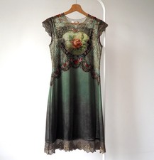 Abito Michal Negrin maglia Swarovski rosa floreale elegante vittoriano romantico S (R33