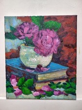 Quadro Ad Olio Su Tela Natura Morta Fiori Rose Olio Cm30x35 CarloDeLorenzo
