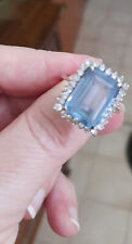 Anello donna acquamarina oro bianco 750 e zirconi, misura 25