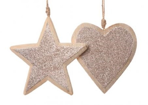 Stella cuore legno - , glitter